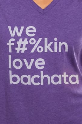 Womens T shirt V Neck We Fukin Love Bachata Heather Purple 2563