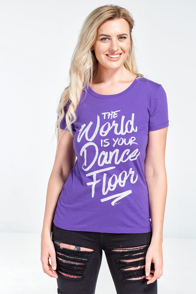 Womens T shirt The World Is Your Dance Floor Purple 6102