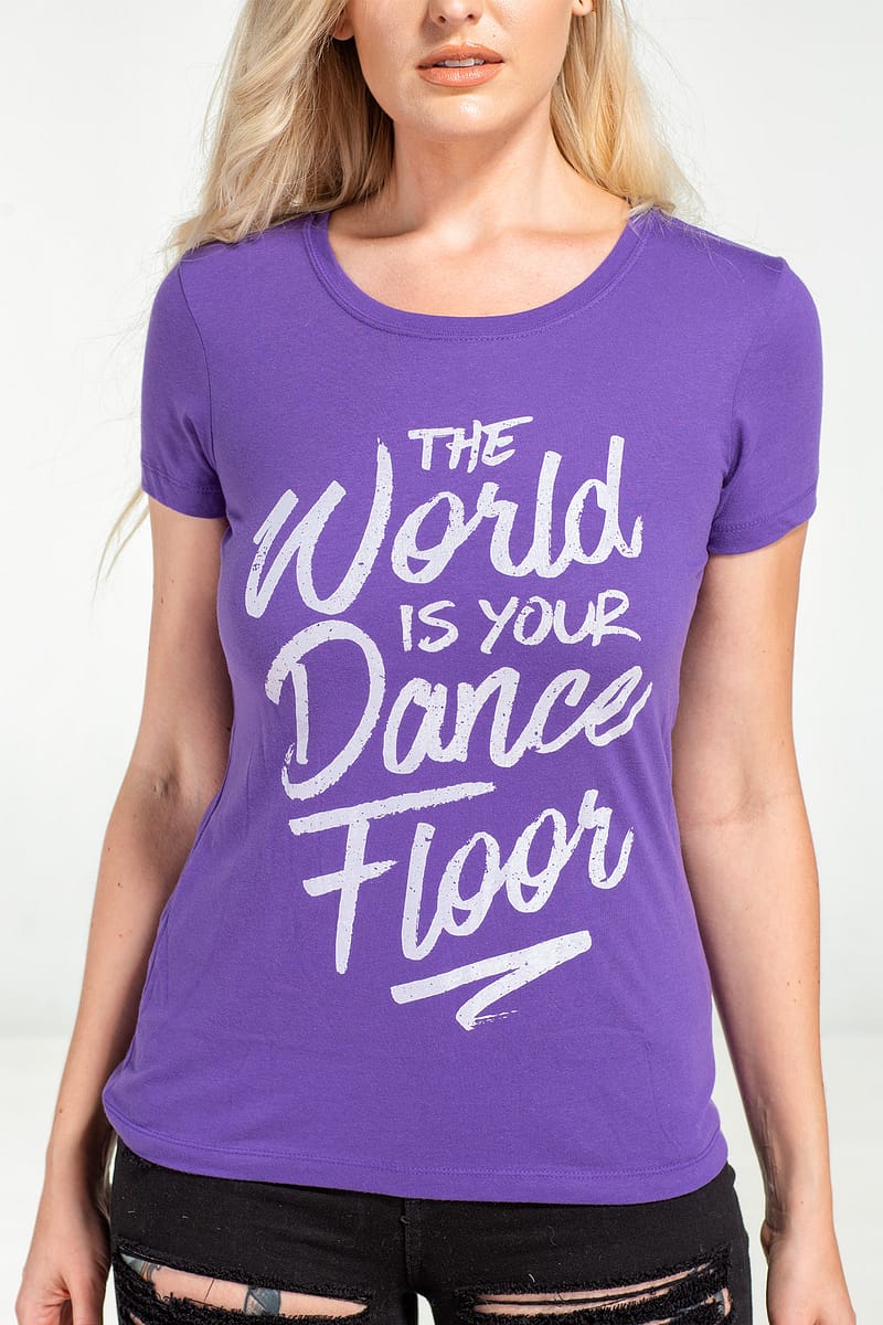 Womens T shirt The World Is Your Dance Floor Purple 6106