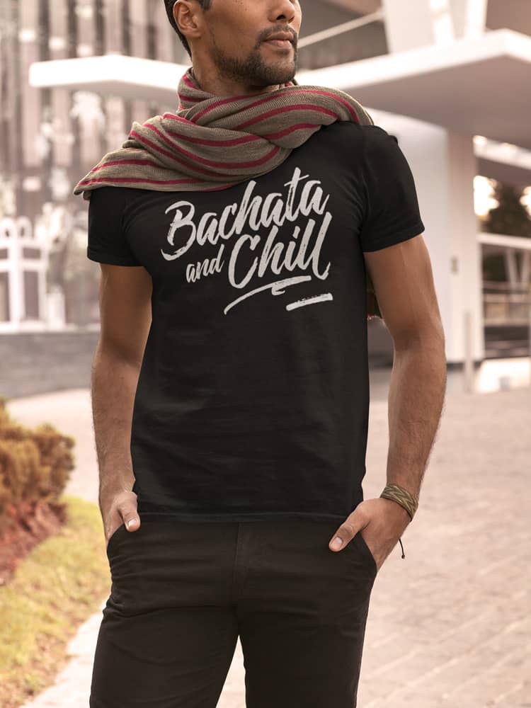 Mens T shirt Bachata and Chill FPO Model LifeStyle Black Front 2