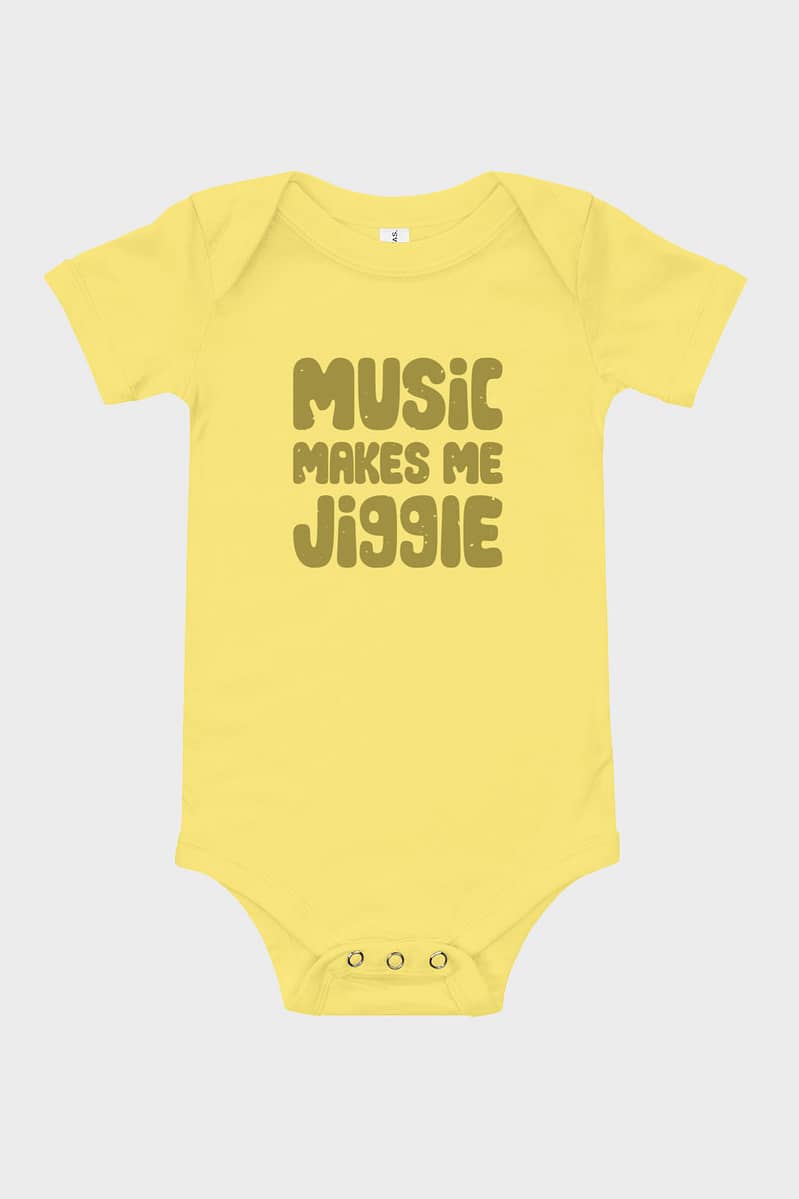 Kids and Baby Music Makes Me Jiggle Short Sleeve One Piece Yellow