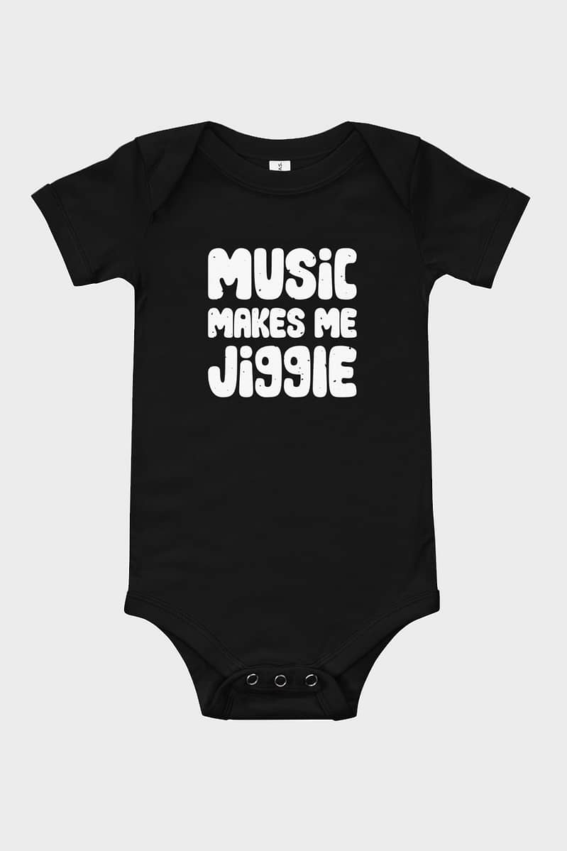 Kids and Baby Music Makes Me Jiggle Short Sleeve One Piece Black