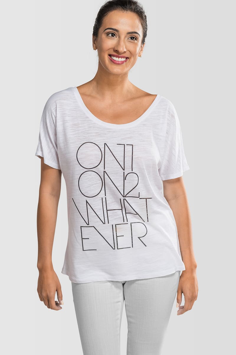 Womens T shirt Scoop Neck On1 On2 Whatever White 1788