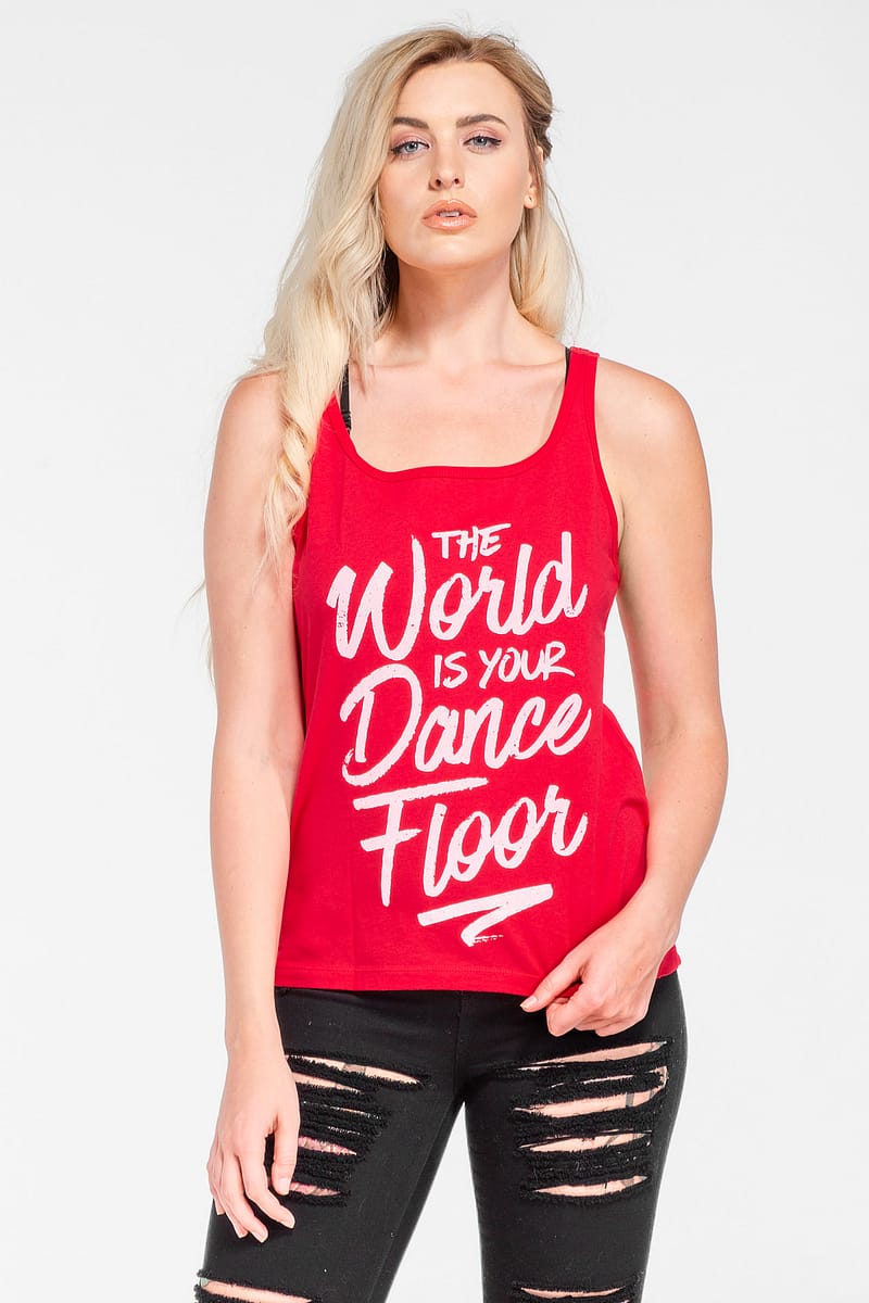 Womens TankTop The World Is Your Dance Floor Red 5704 CloseUp