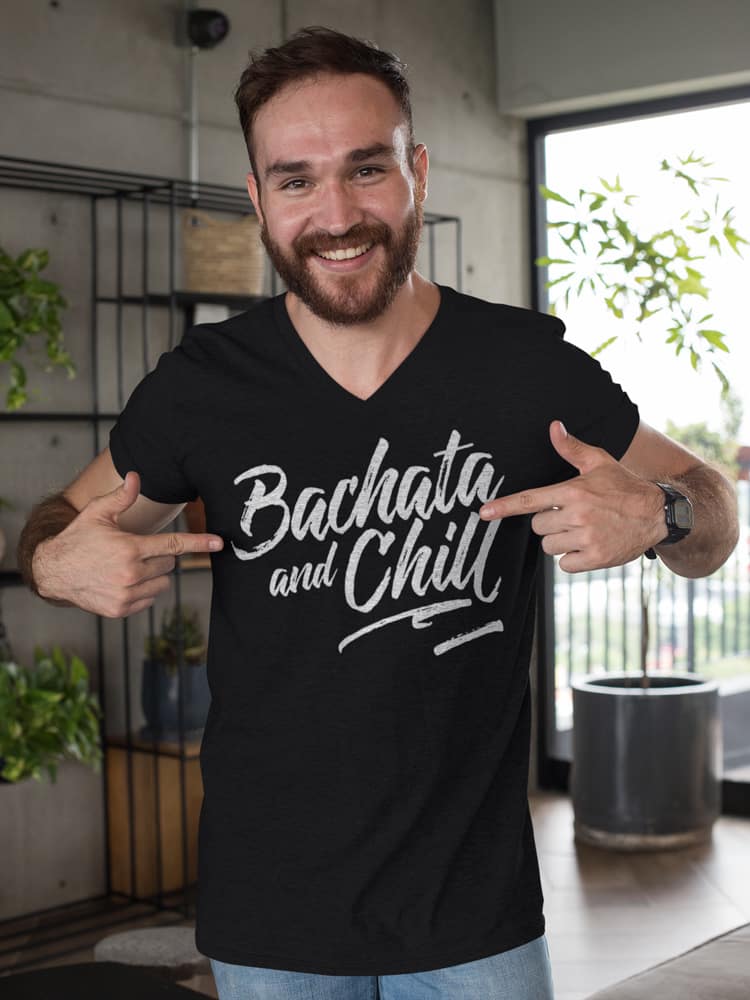 Mens T shirt Bachata and Chill FPO Model LifeStyle Black Front 1