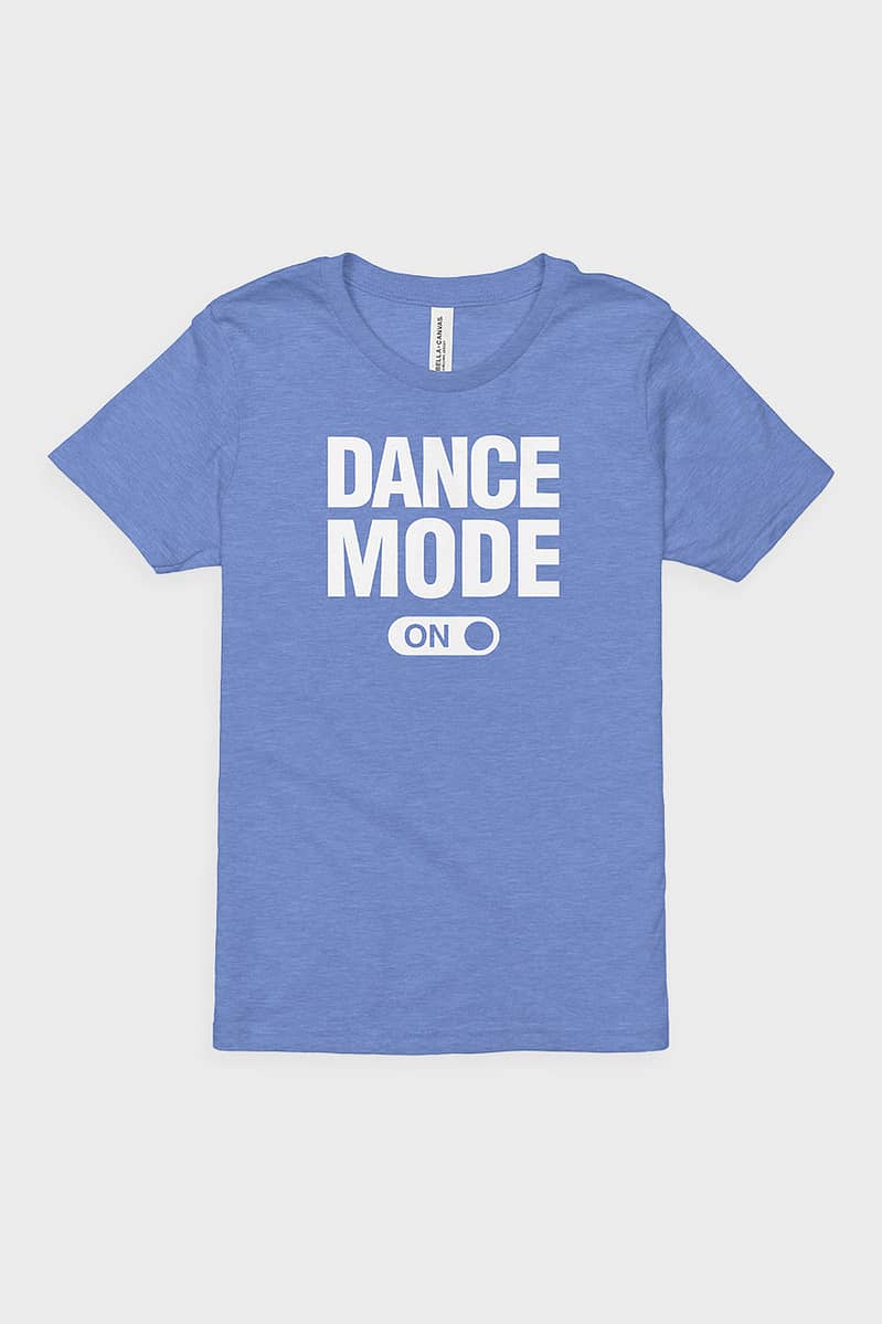 Kids Dance Mode On Short Sleeve Kids Shirt Heather Blue Front