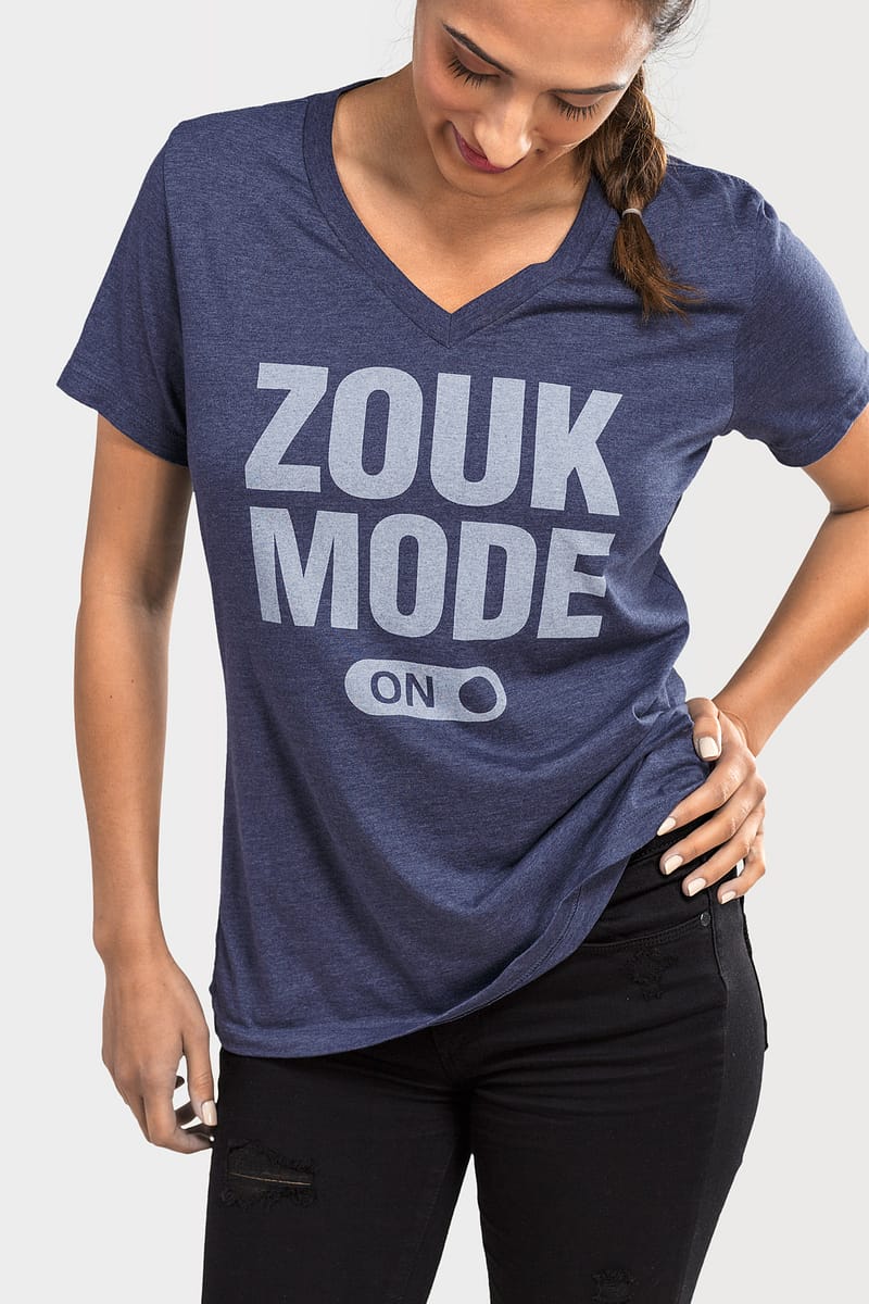 Womens T shirt V Neck Zouk Mode On Heather Navy Blue 2754